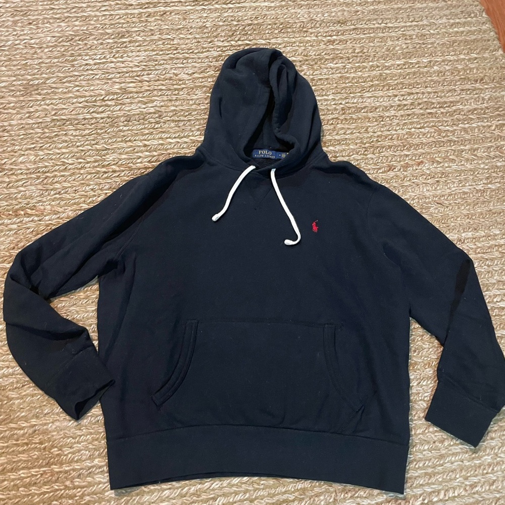 Polo by Ralph Lauren Black Hoodie with Red Pony and White Drawstrings M